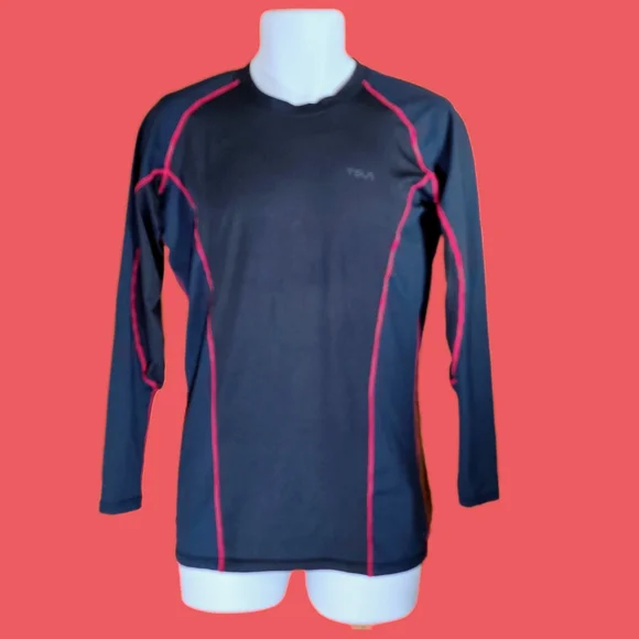 [Rare] TSLA Men's Black Red Long Sleeve Crew Neck Fitted Compression Shirt - Picture 2 of 6